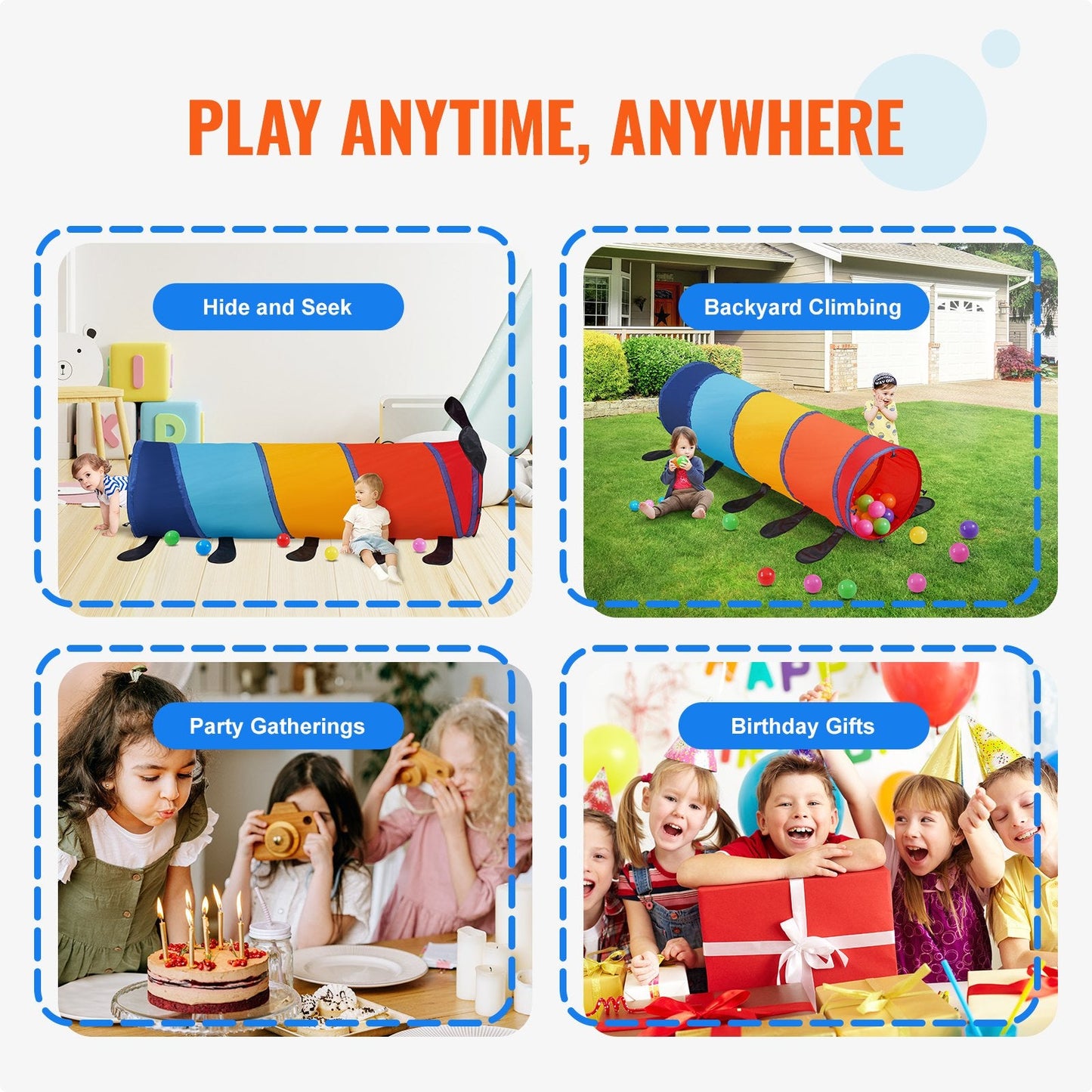 Colorful Caterpillar Play Tunnel for Toddlers, 1.54m Collapsible Tent