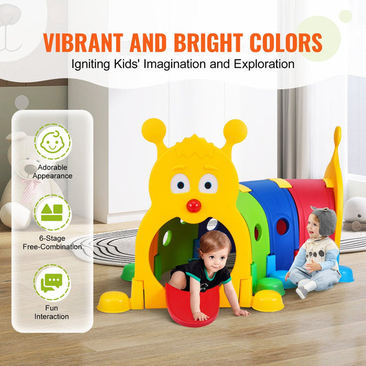 Colorful Caterpillar Tunnel Play Equipment for Kids, Indoor/Outdoor, 3+ Years
