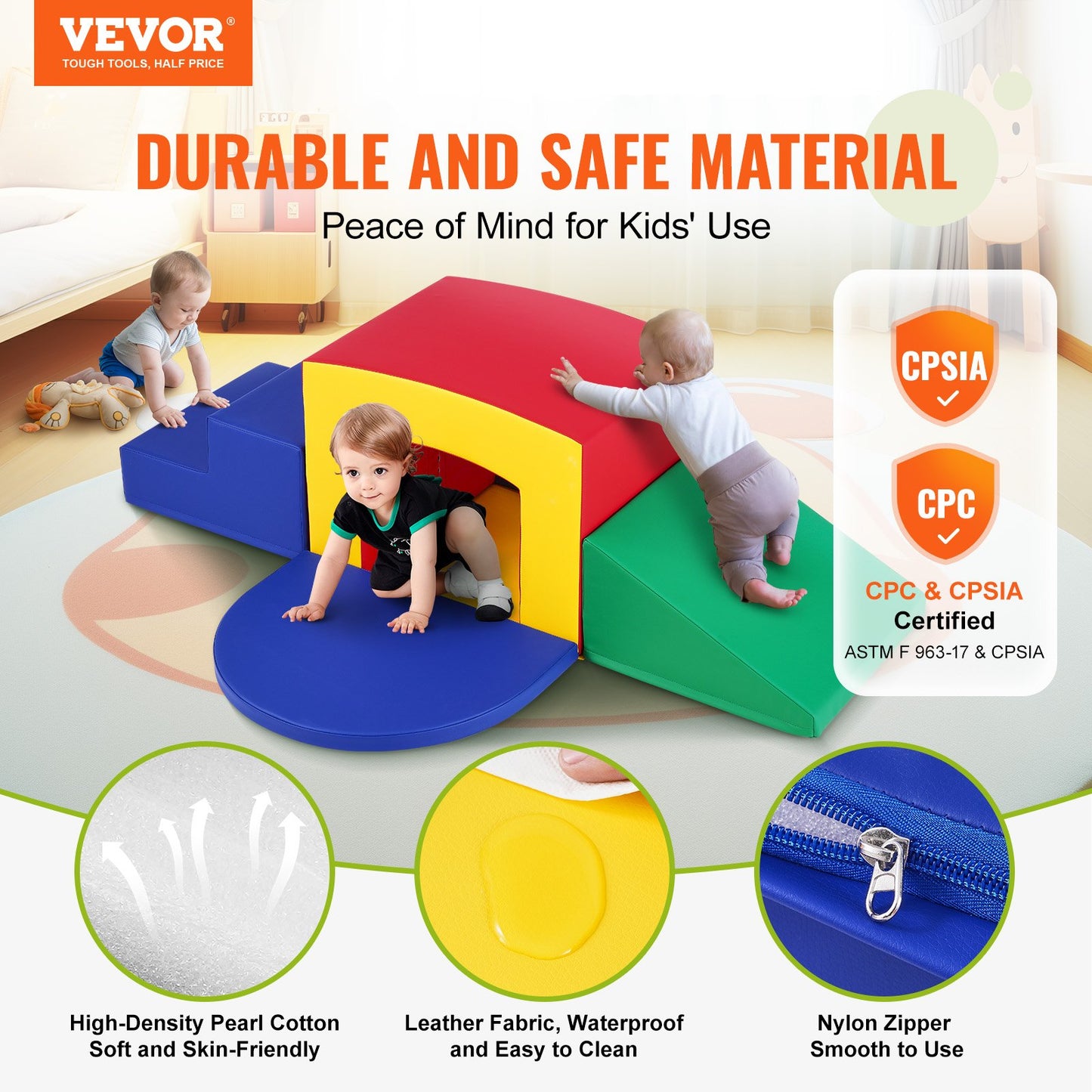 VEVOR Toddler Climbing Toys Indoor, 5 Piece Climb, Crawl and Tunnel Soft Play Equipment,