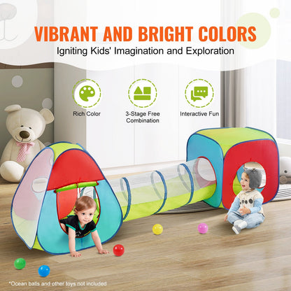 3-in-1 Kids Play Tent with Tunnel, Indoor/Outdoor, Ages 3+, Easy Setup