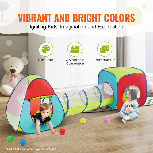 3-in-1 Kids Play Tent with Tunnel, Indoor/Outdoor, Ages 3+, Easy Setup