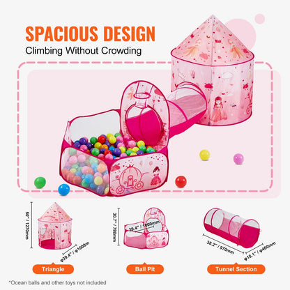 3-in-1 Kids Play Tent with Tunnel, Indoor/Outdoor Pop-Up Playhouse, Magenta