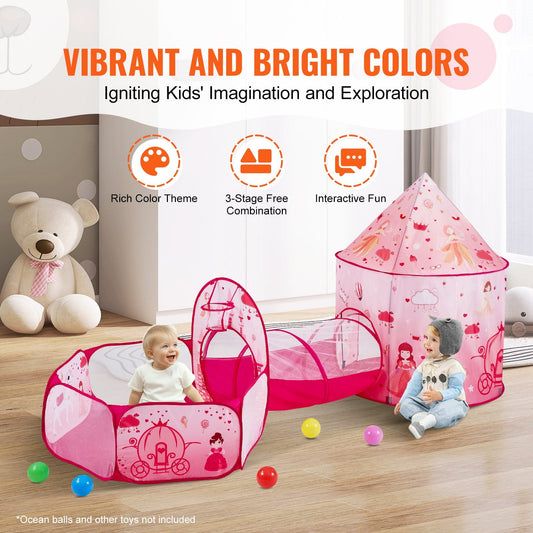 3-in-1 Kids Play Tent with Tunnel, Indoor/Outdoor Pop-Up Playhouse, Magenta