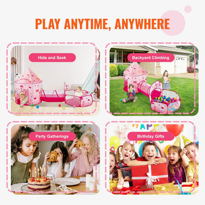 3-in-1 Kids Play Tent with Tunnel, Indoor/Outdoor Pop-Up Playhouse, Magenta