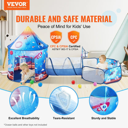 3-in-1 Kids Rocket Play Tent with Tunnel - Indoor/Outdoor, Ages 3-6, Royal Blue
