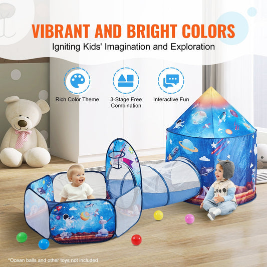 3-in-1 Kids Rocket Play Tent with Tunnel - Indoor/Outdoor, Ages 3-6, Royal Blue