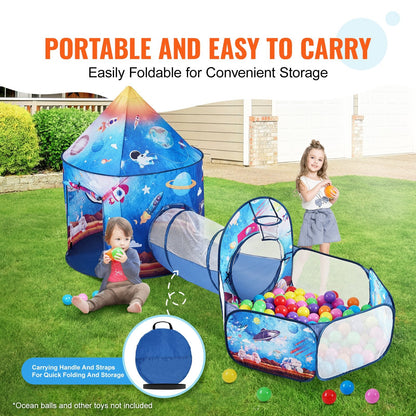 3-in-1 Kids Rocket Play Tent with Tunnel - Indoor/Outdoor, Ages 3-6, Royal Blue