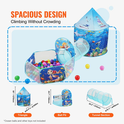 3-in-1 Kids Play Tent with Tunnel & Basketball Hoop for Indoor/Outdoor Fun