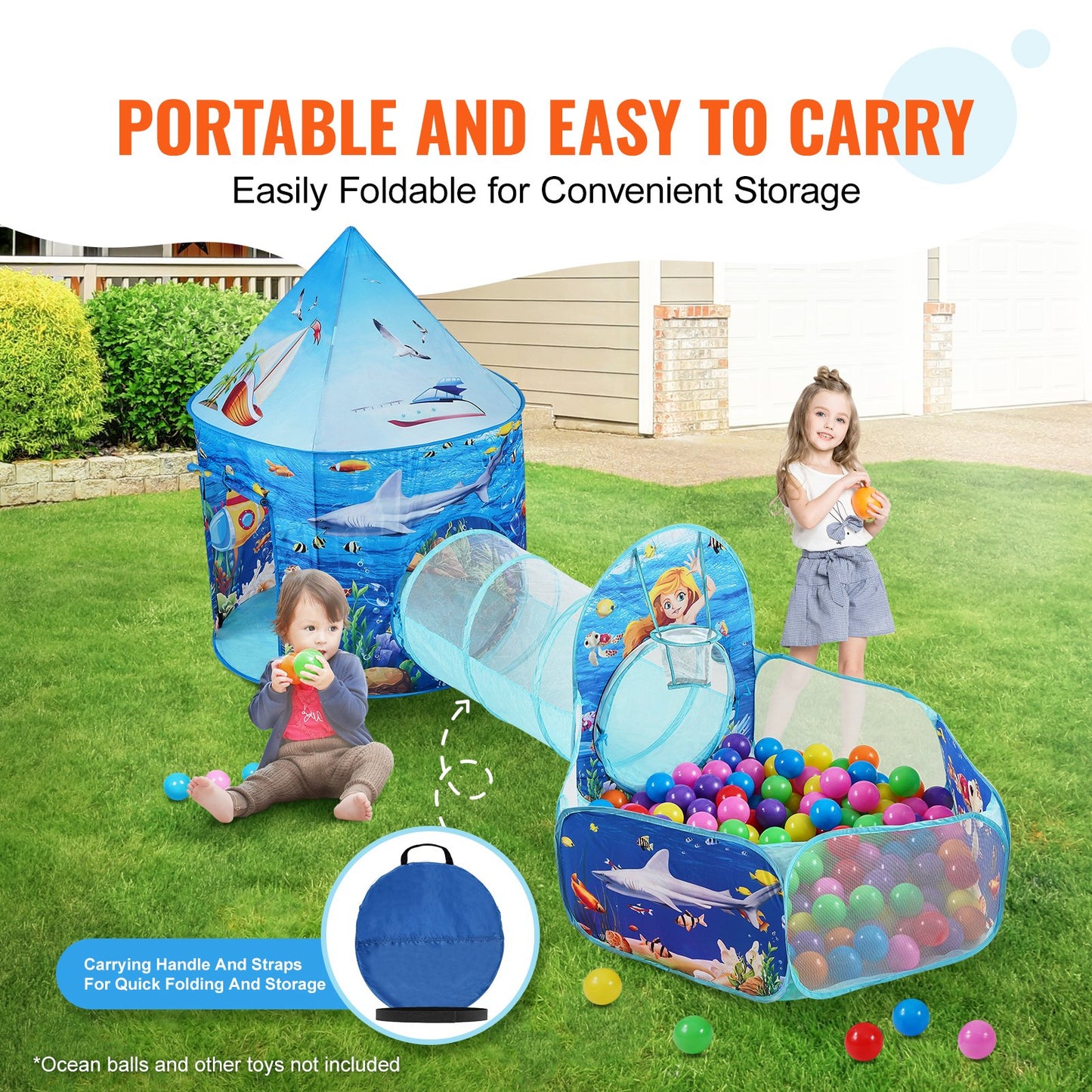 VEVOR 3 in 1 Kids Play Tent with Tunnel, Basketball Hoop for Boys, Girls, Babies