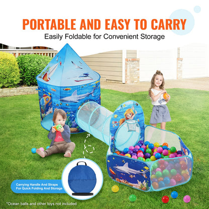 VEVOR 3 in 1 Kids Play Tent with Tunnel, Basketball Hoop for Boys, Girls, Babies