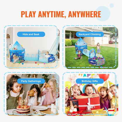 3-in-1 Kids Play Tent with Tunnel & Basketball Hoop for Indoor/Outdoor Fun