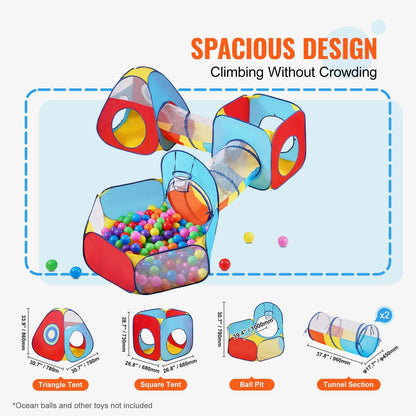 5-in-1 Kids Play Tent Set with Tunnel & Basketball Hoop, Indoor/Outdoor Fun