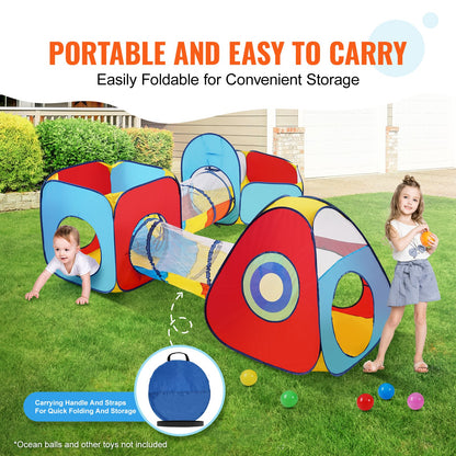 VEVOR 5 in 1 Kids Play Tent with Tunnel, Basketball Hoop for Boys, Girls, Babies