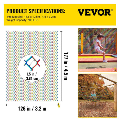 Durable 4.5 x 3.2 m Rainbow Cargo Net for Outdoor Playgrounds, 227 kg Capacity