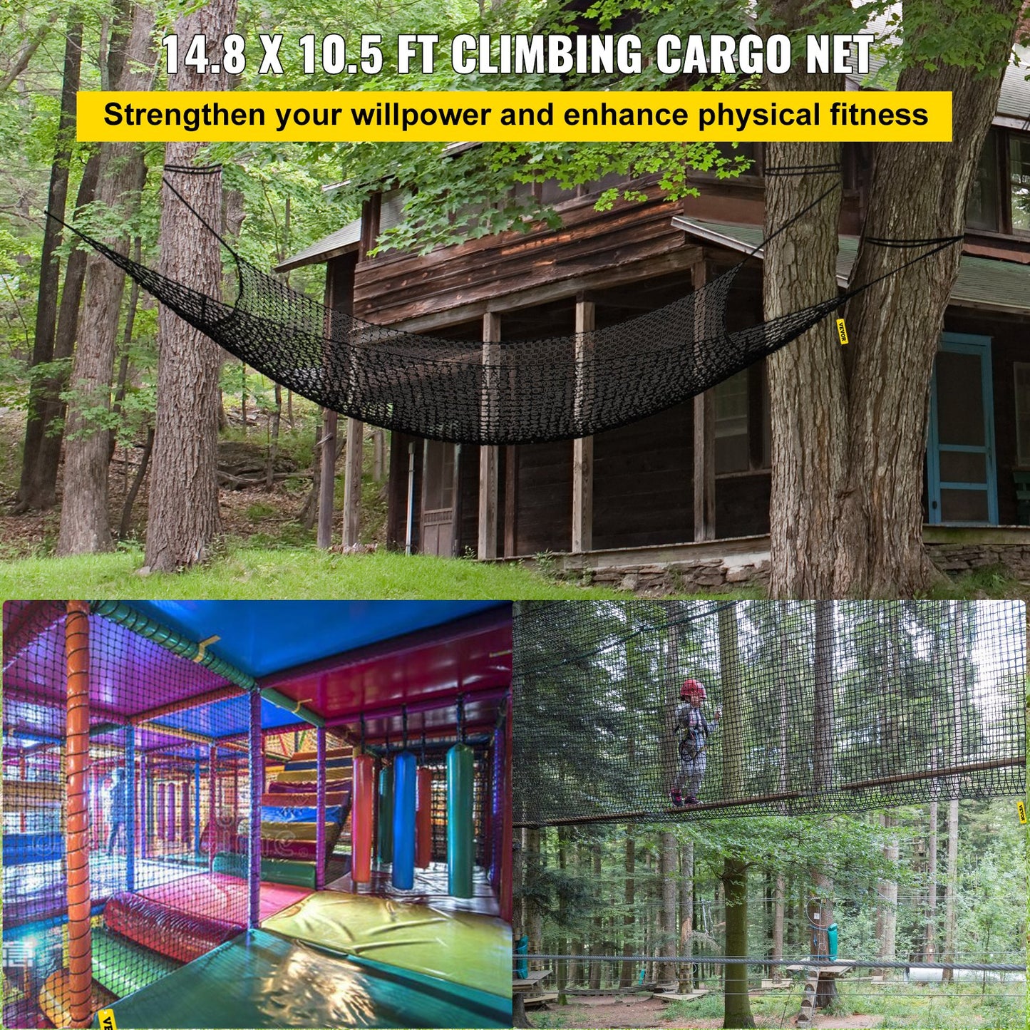 VEVOR Climbing Cargo Net, 4.5 x 3.2 m Playground Climbing Cargo Net, Polyester Double