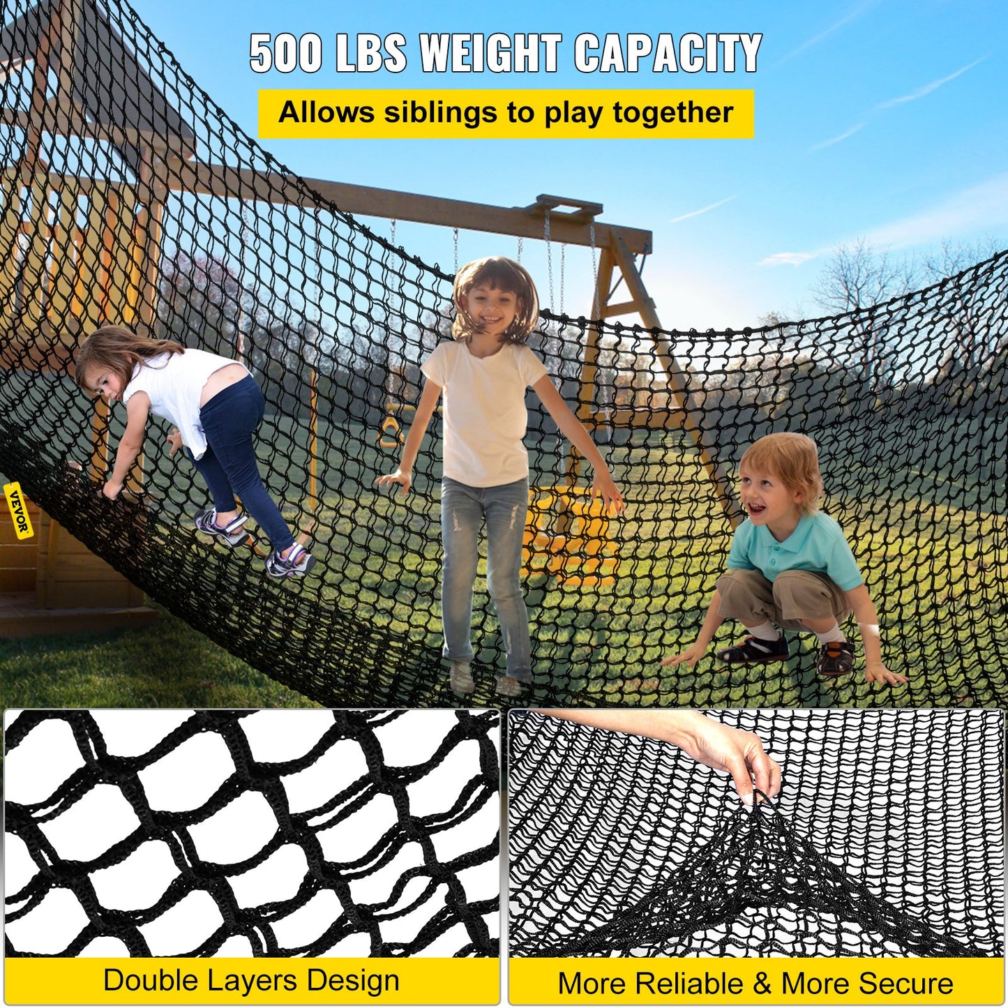 VEVOR Climbing Cargo Net, 4.5 x 3.2 m Playground Climbing Cargo Net, Polyester Double