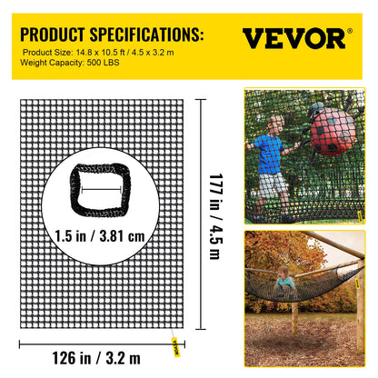 VEVOR Climbing Cargo Net, 4.5 x 3.2 m Playground Climbing Cargo Net, Polyester Double