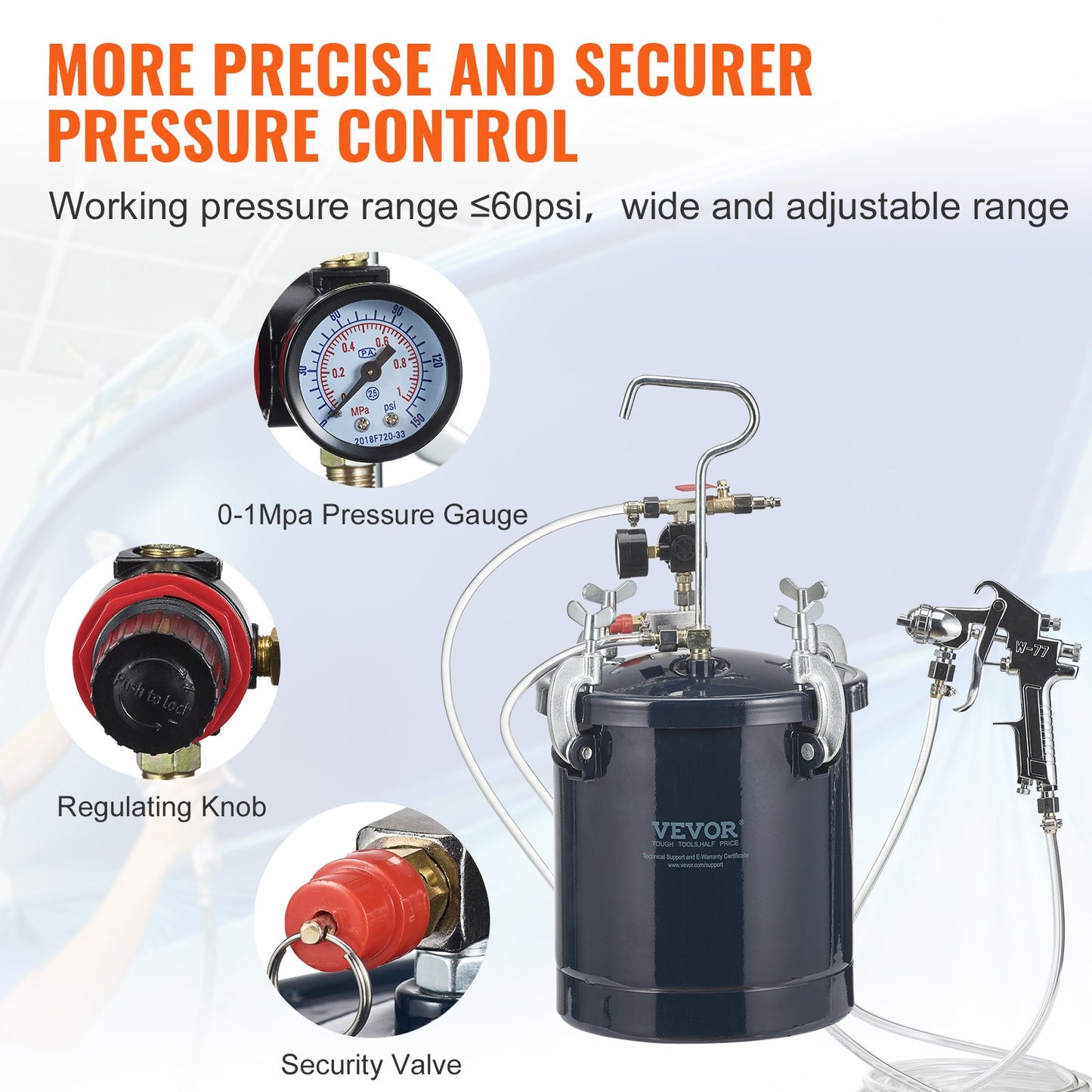 VEVOR Spray Paint Pressure Pot Tank, 10L/2.5gal Air Paint Pressure Pot, 1.5mm+4mm