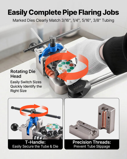 Professional Brake Line Flaring Tool, 45 Degree Double Flare Bubble Flare Tool Kit for 4.76mm, 6.35mm, 7.94mm, 9.52mm Copper Aluminum Thin Steel Tubes
