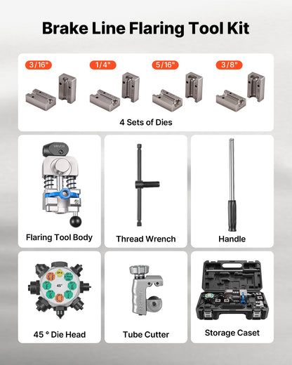 Professional Brake Line Flaring Tool, 45 Degree Double Flare Bubble Flare Tool Kit for 4.76mm, 6.35mm, 7.94mm, 9.52mm Copper Aluminum Thin Steel Tubes