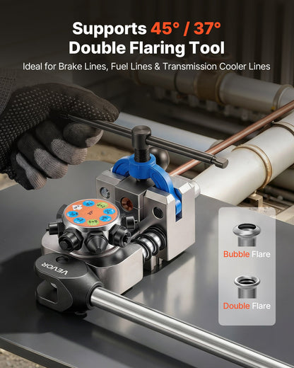 Professional Brake Line Flaring Tool, 45 & 37 Degree Double Flare Bubble Flare Tool Kit for 4.76mm, 6.35mm, 7.94mm, 9.52mm Copper Aluminum Thin Steel Tubes