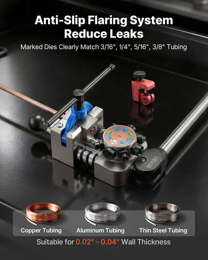 Professional Brake Line Flaring Tool, 45 & 37 Degree Double Flare Bubble Flare Tool Kit for 4.76mm, 6.35mm, 7.94mm, 9.52mm Copper Aluminum Thin Steel Tubes