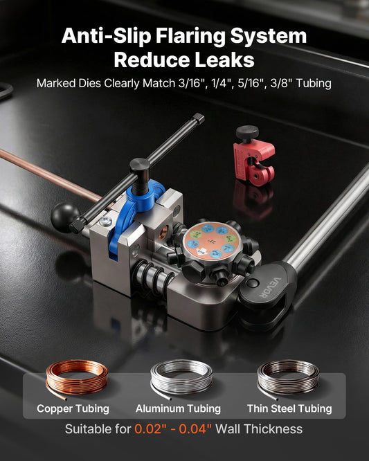 Professional Brake Line Flaring Tool, 45 & 37 Degree Double Flare Bubble Flare Tool Kit for 4.76mm, 6.35mm, 7.94mm, 9.52mm Copper Aluminum Thin Steel Tubes