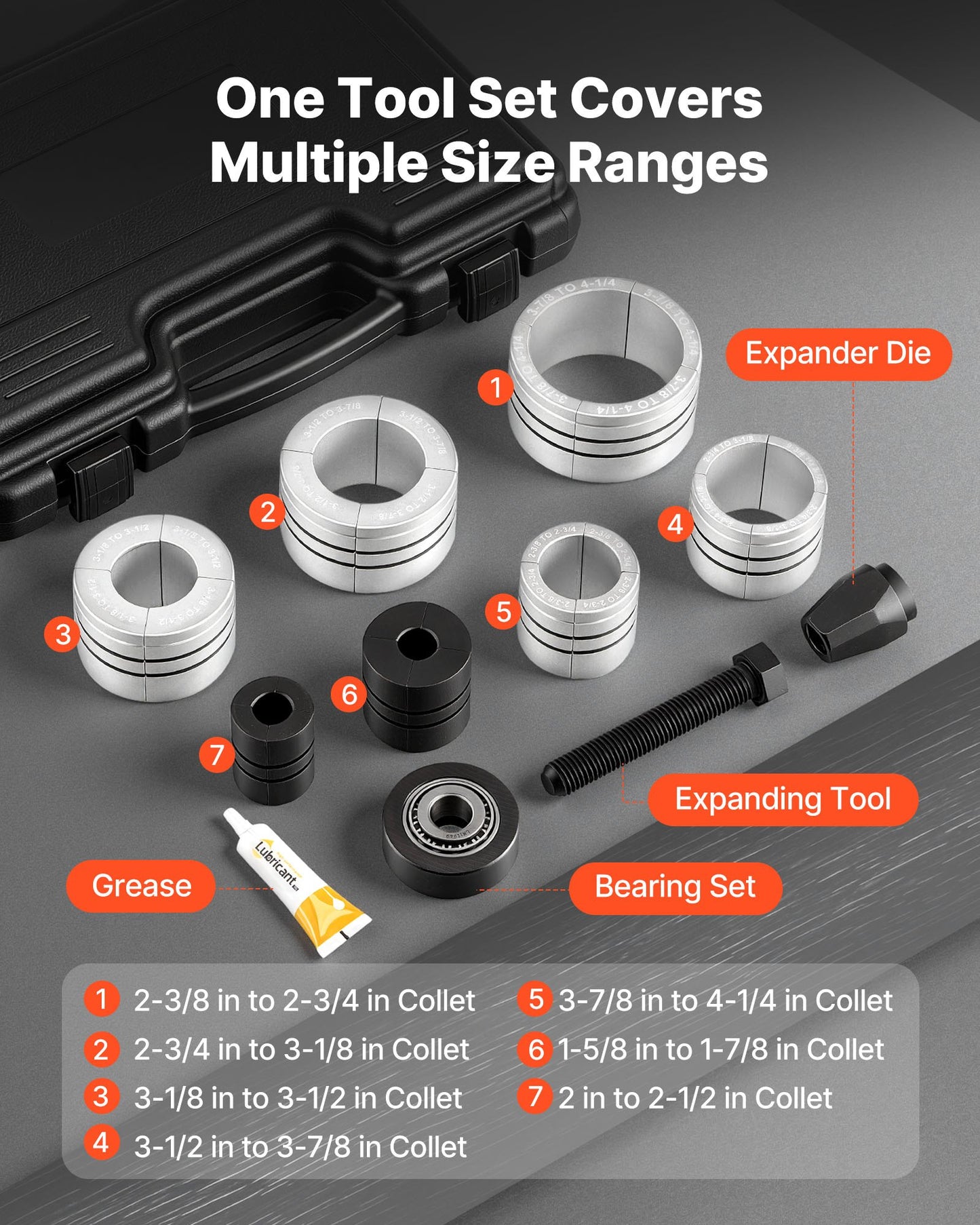 Exhaust Pipe Expander Tool Kit, 41.27mm - 107.95mm Exhaust Pipe Stretcher, Muffler Pipes Spreader with 7 Heavy-Duty Collects & Storage Case, Automotive Car Tool Kit for Tailpipes Tubes