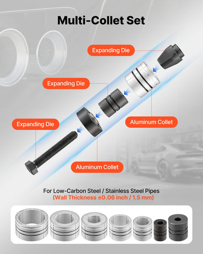 Exhaust Pipe Expander Tool Kit, 41.27mm - 107.95mm Exhaust Pipe Stretcher, Muffler Pipes Spreader with 7 Heavy-Duty Collects & Storage Case, Automotive Car Tool Kit for Tailpipes Tubes