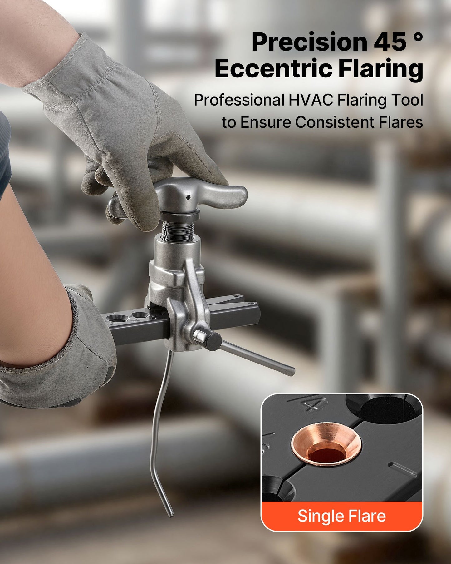 Flaring Tool HVAC, 45° Eccentric Single Flaring Tool for 4.76mm - 19mm Copper Aluminum Tubes, Copper Pipe Flare Tool Kit for Refrigeration Air Conditioner Repair - Toolbox Included
