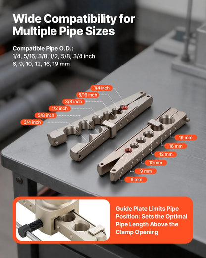 Flaring Tool HVAC, 45° Eccentric Single Flaring Tool for 1/4"-3/4" & 6-19mm Copper Aluminum Tubes - with Metric & SAE Clamps, Tube Cutter & Toolbox for Refrigeration Air Conditioner Repair