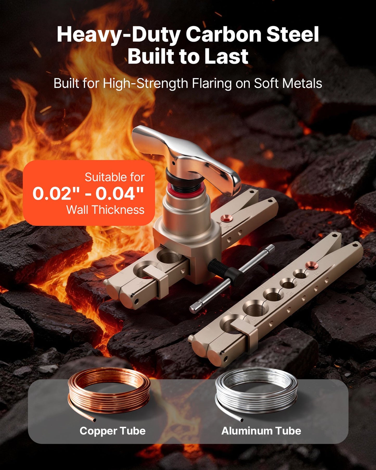 Flaring Tool HVAC, 45° Eccentric Single Flaring Tool for 1/4"-3/4" & 6-19mm Copper Aluminum Tubes - with Metric & SAE Clamps, Tube Cutter & Toolbox for Refrigeration Air Conditioner Repair