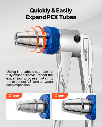 PEX Pipe Expander Tool Kit, Manual Tubing Expansion Tool for 9.52mm 12.7mm 19mm 25.4mm PEX Pipes - with 4 Expanding Heads, Pipe Cutter & Toolbox for Radiant Heating & Water Plumbing System