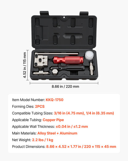 Brake Line Flaring Tool Kit, 45° Single & Double Flare Tool for 4.75mm, 6.35mm Copper Tubing - with 2 Forming Dies, Deburring Tool & Toolbox for Automotive Brake Hydraulic Line Repair