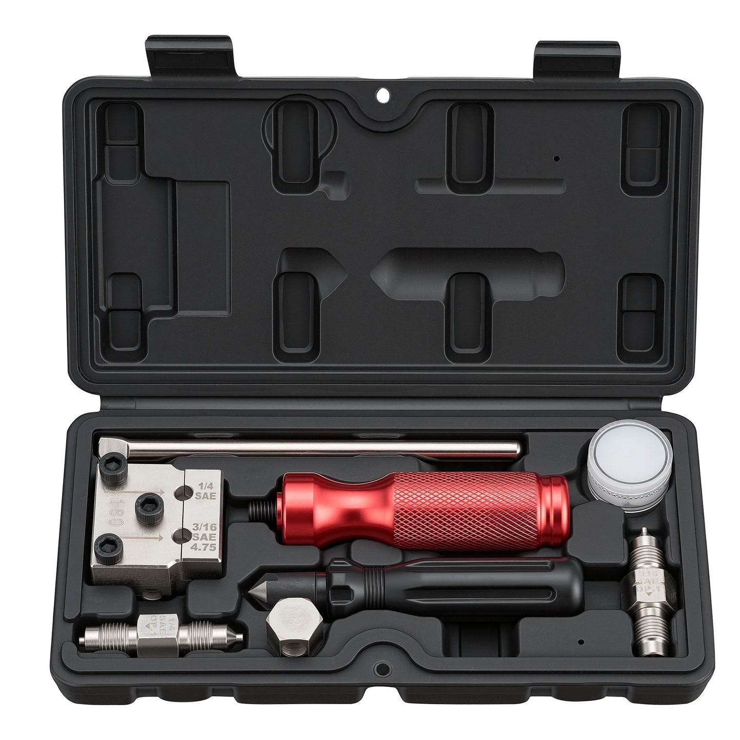 Brake Line Flaring Tool Kit, 45° Single & Double Flare Tool for 4.75mm, 6.35mm Copper Tubing - with 2 Forming Dies, Deburring Tool & Toolbox for Automotive Brake Hydraulic Line Repair