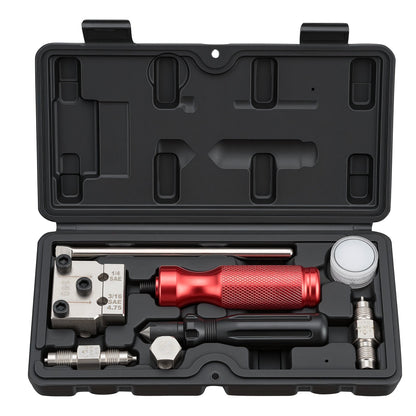 Brake Line Flaring Tool Kit, 45° Single & Double Flare Tool for 4.75mm, 6.35mm Copper Tubing - with 2 Forming Dies, Deburring Tool & Toolbox for Automotive Brake Hydraulic Line Repair