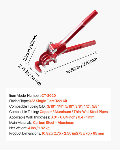 Brake Line Repair Kit, 45° Single Brake Line Flaring Tool Kit, 7.6m x 4.76mm Copper-Coated Brake Line with 20 Fittings & 2 Unions, 3-in-1 Tube Bender, Tube Cutter Included