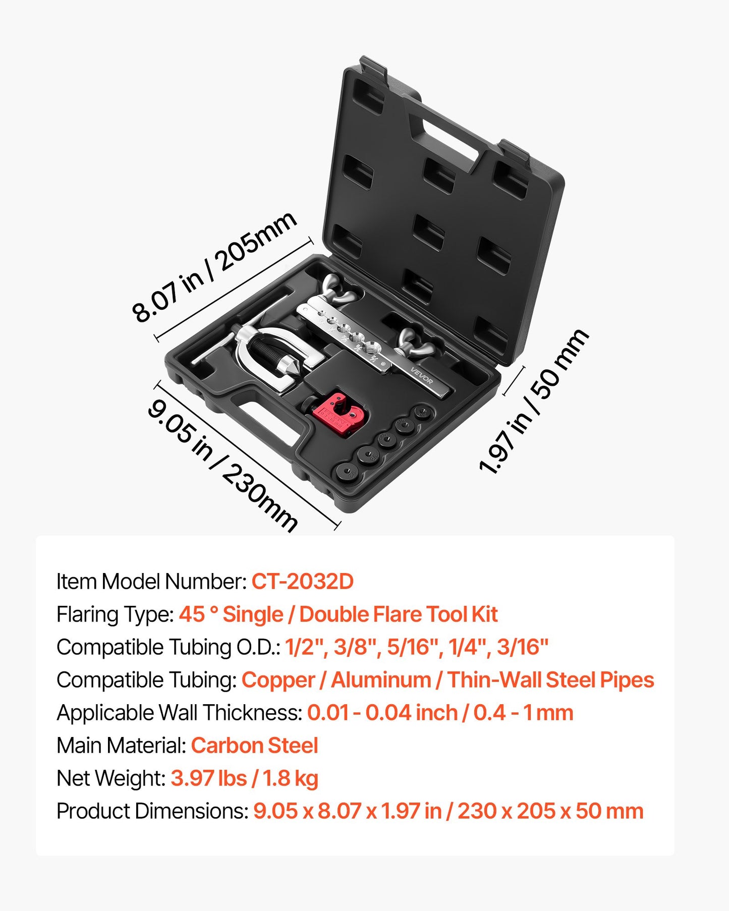 Brake Line Repair Kit, 45° Double & Single Brake Line Flaring Tool Kit, 7.6m x 4.76mm Copper Coated Brake Line (with 16 Fittings & 4 Unions) - Tube Cutter, 5 Adapters and Toolbox Included