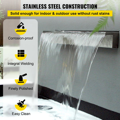 Waterfall Pool Fountain 30 x 11.5 x 8 cm Rectangular Pool Fountain Constructed Stainless Steel Swimming Pond Waterfall Blade Cascade for Garden Pond Indoors And Outdoors