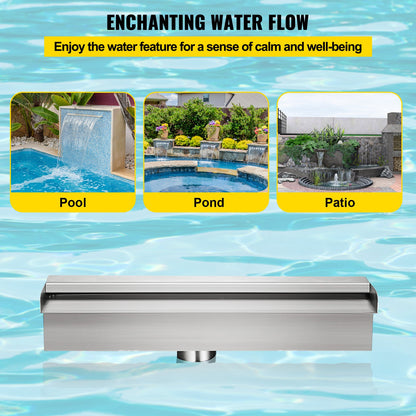 Waterfall Pool Fountain 30 x 11.5 x 8 cm Rectangular Pool Fountain Constructed Stainless Steel Swimming Pond Waterfall Blade Cascade for Garden Pond Indoors And Outdoors