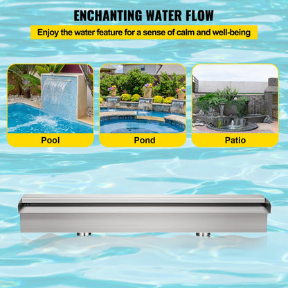 VEVOR Pool Fountain Stainless Steel Pool Waterfall 23.6\" x 4.5\" x 3.1\"(W x D