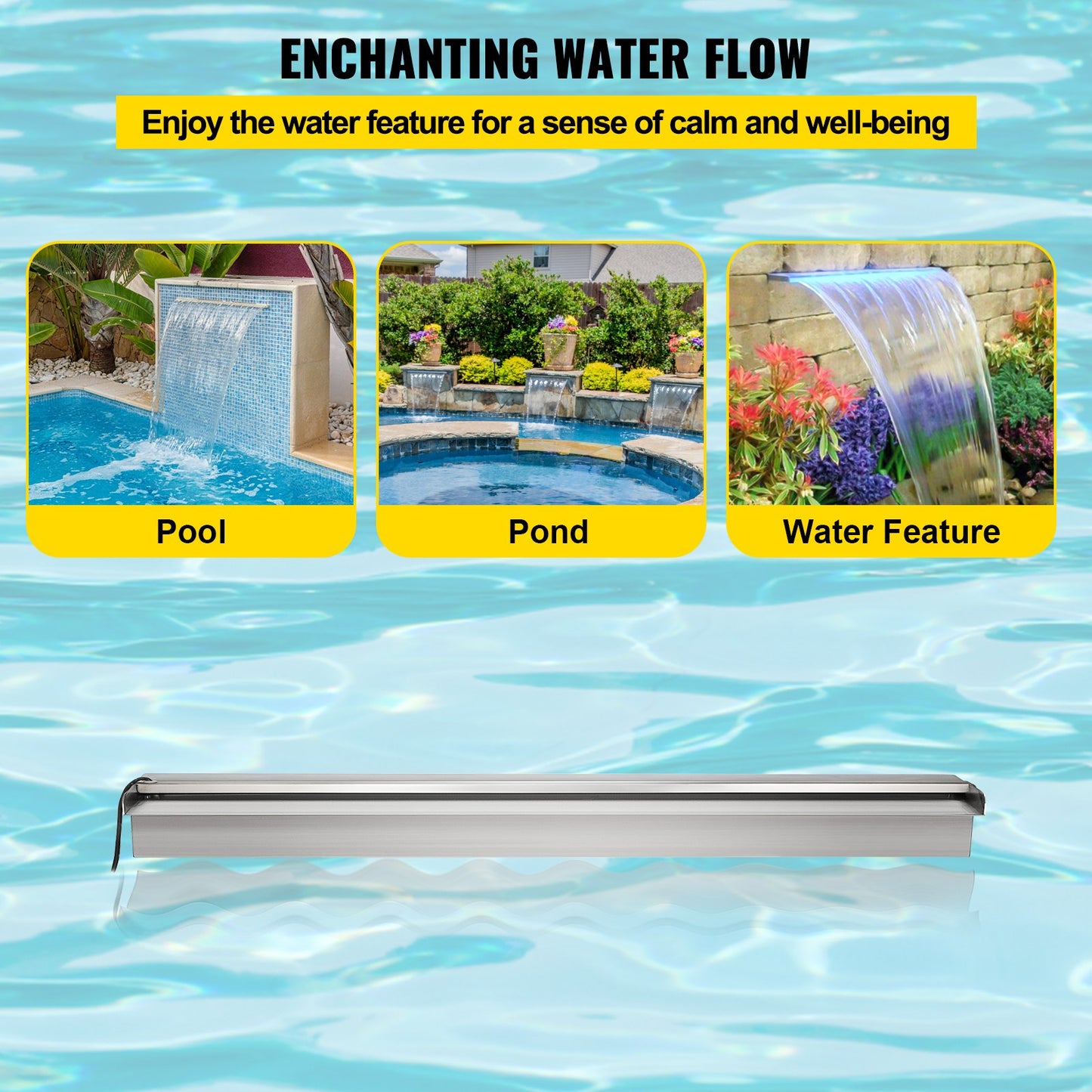 VEVOR Pool Fountain Stainless Steel Pool Waterfall 35.4" x 4.5" x 3.1"(W x D x H)