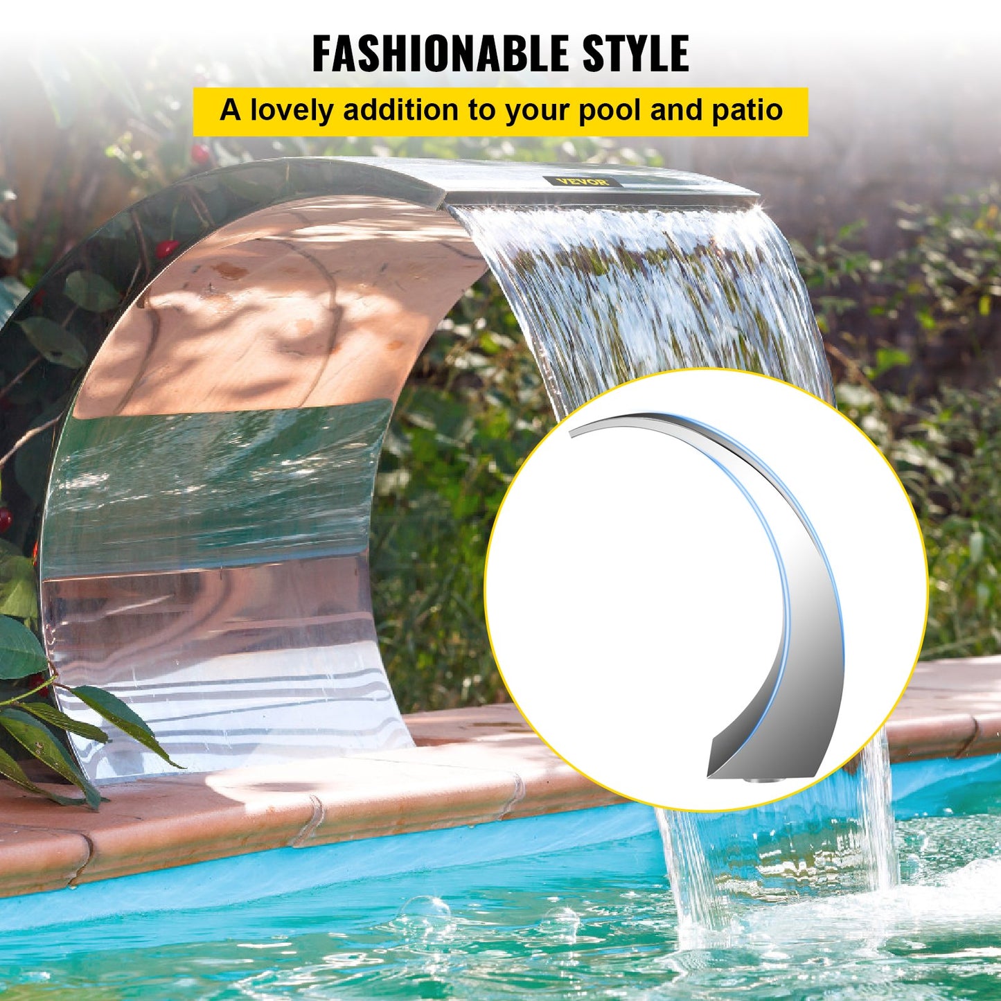 11.8" x 23.6" x 17.7" Stainless Steel Decorative Waterfall Pool Fountain For Garden
