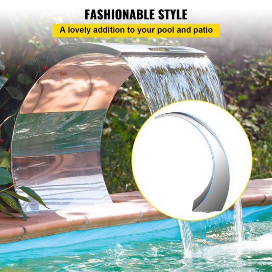 Stainless Steel Waterfall Fountain for Garden and Pond, 30 x 60 x 45 cm