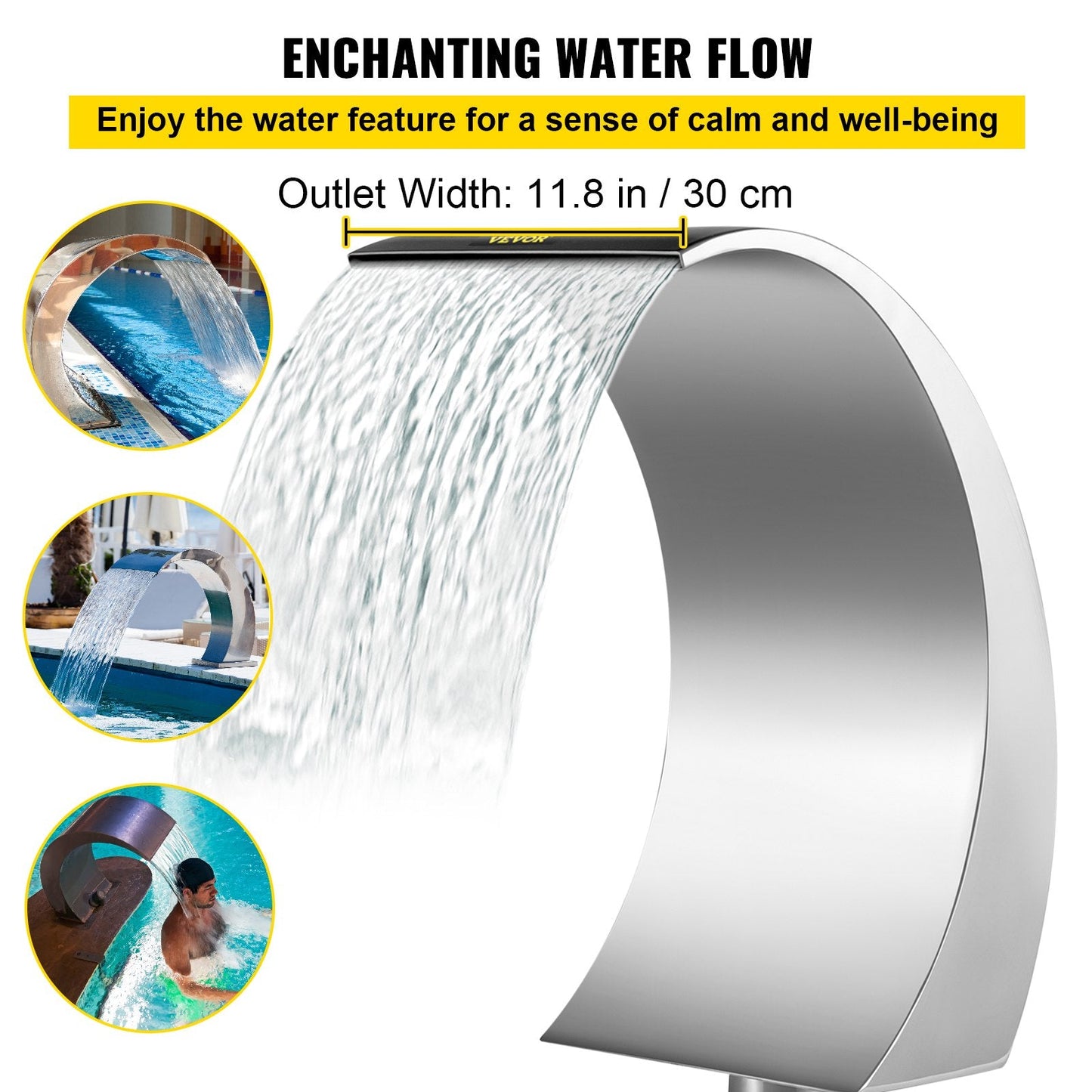 Stainless Steel Waterfall Fountain for Garden and Pond, 30 x 60 x 45 cm