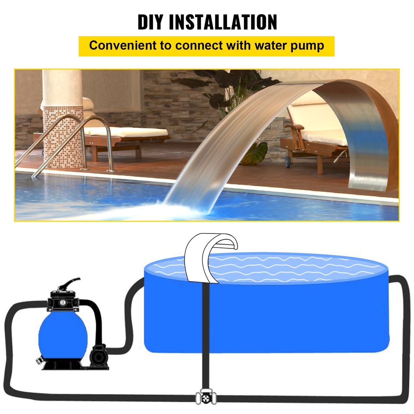 11.8" x 23.6" x 17.7" Stainless Steel Decorative Waterfall Pool Fountain For Garden