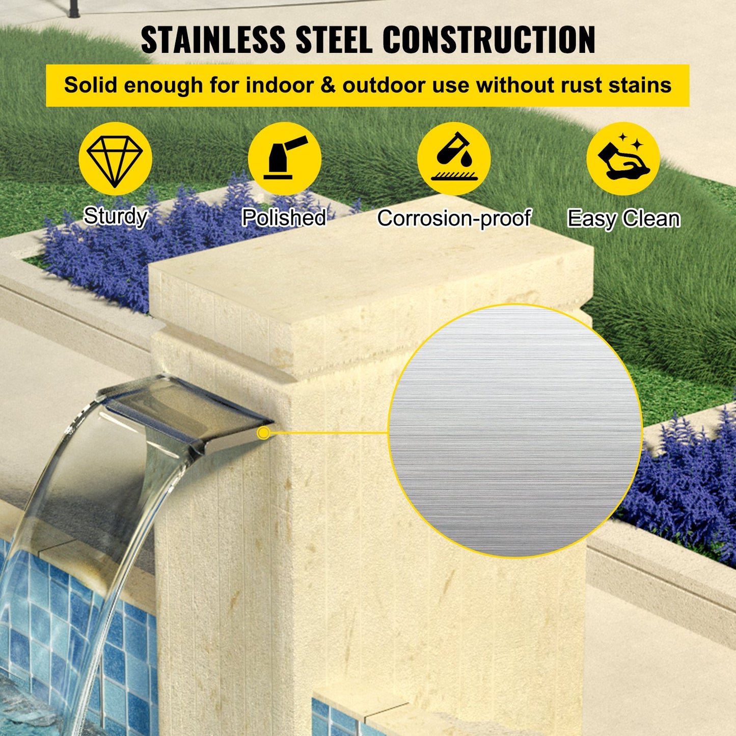 Waterfall Blade, 30cm Stainless Steel Waterfall Spillway, Rectangular Waterfall Pool Fountain, Cascade Blade with Connector, Hose, Clamp & PTFE Tape, Water Blade for Koi Fish Pond, Water Feature