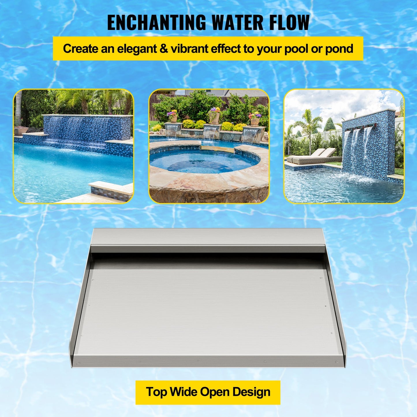 Waterfall Blade, 30cm Stainless Steel Waterfall Spillway, Rectangular Waterfall Pool Fountain, Cascade Blade with Connector, Hose, Clamp & PTFE Tape, Water Blade for Koi Fish Pond, Water Feature