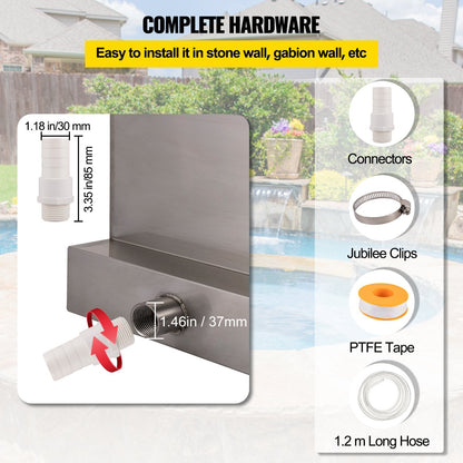 Stainless Steel Waterfall Spillway, 600mm Cascade Fountain for Gardens