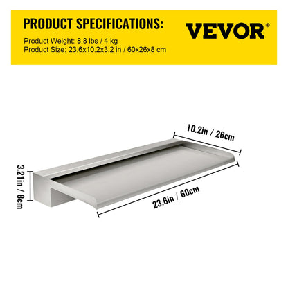 VEVOR Waterfall Blade Waterfall Spillway 600 mm Stainless Steel Cascade Fountain